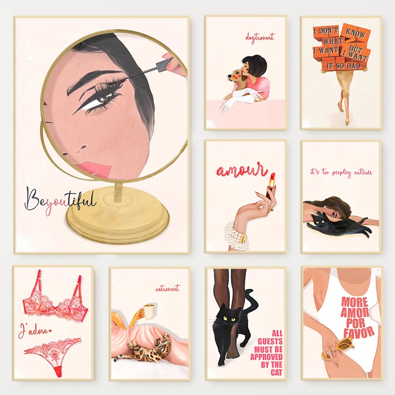 Makeup Is Beauty Quotes - Retro glam moda revista cartaz rosa