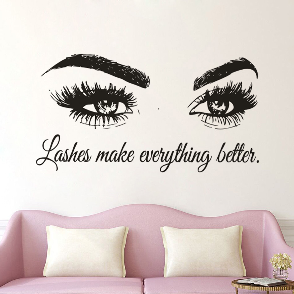 Makeup Is Beauty Quotes - Cílios Vinil Citação Decalque Da Parede