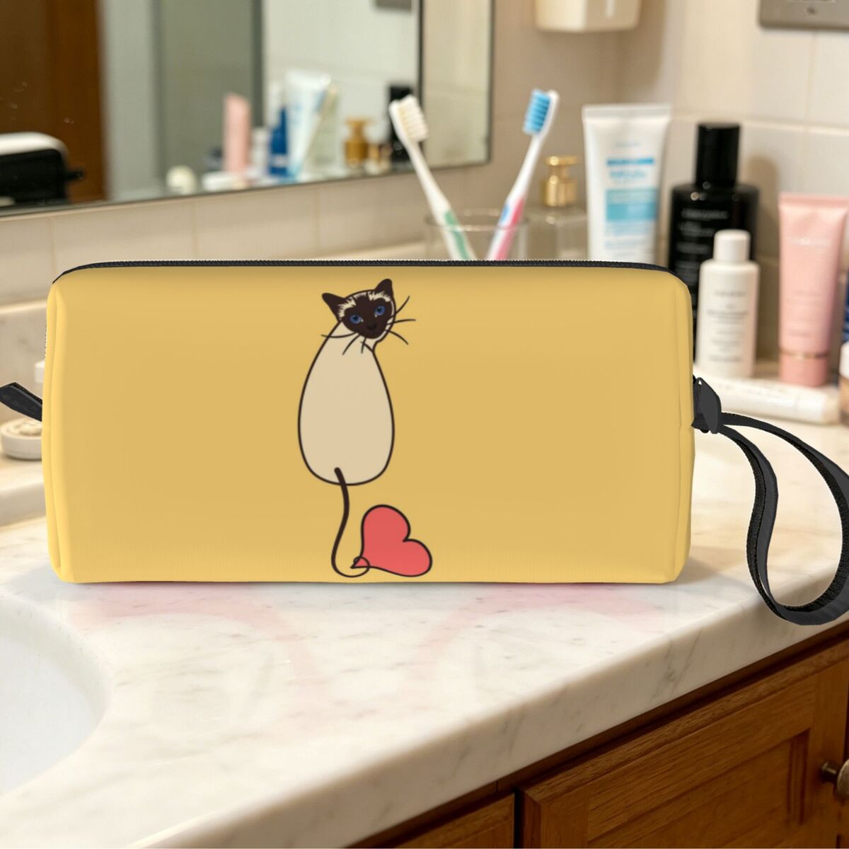 Beauty Love Makeup - Bolsa de maquiagem amarela para gatos